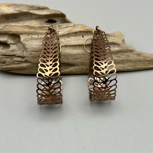 Jewelry - Elegant Copper Tone Filigree Oval Hoop Earrings - Chic Gift -Vintage Inspired